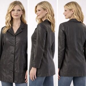 Croft & Barrow Lambskin Leather Jacket Womens XL Black Button Front Mid Length